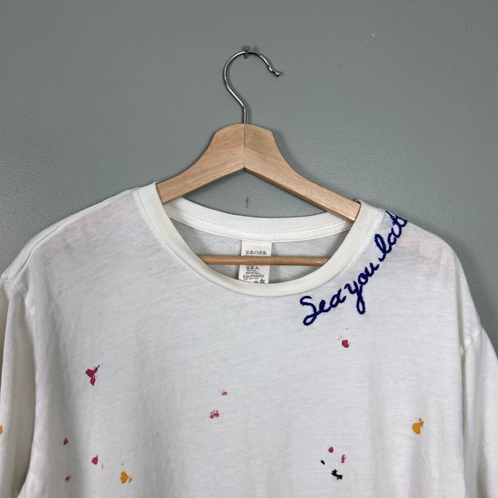 ISMBS Tee White Paint Splatter Cotton Collar Embroidered T-Shirt size Large - Picture 2 of 9